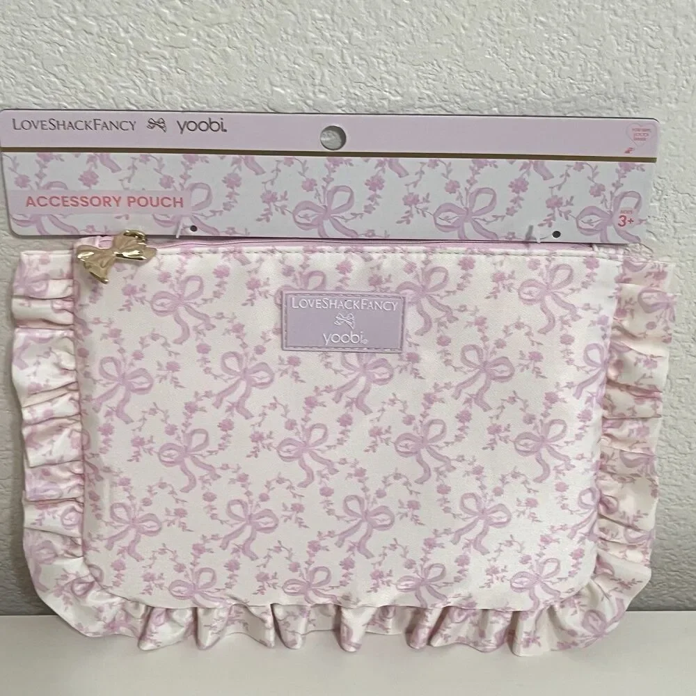 LoveShackFancy x Target Yoobi Coquette Bow Flat Zip Pencil Case with Ruffles NEW